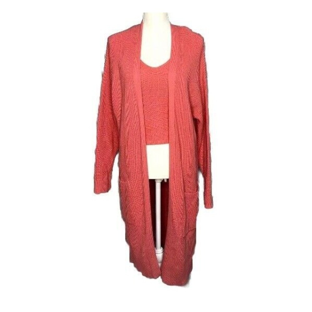 Frye Women's Women's L Sweater Set Oversized Cardigan Sweater Cami Tank Pink New